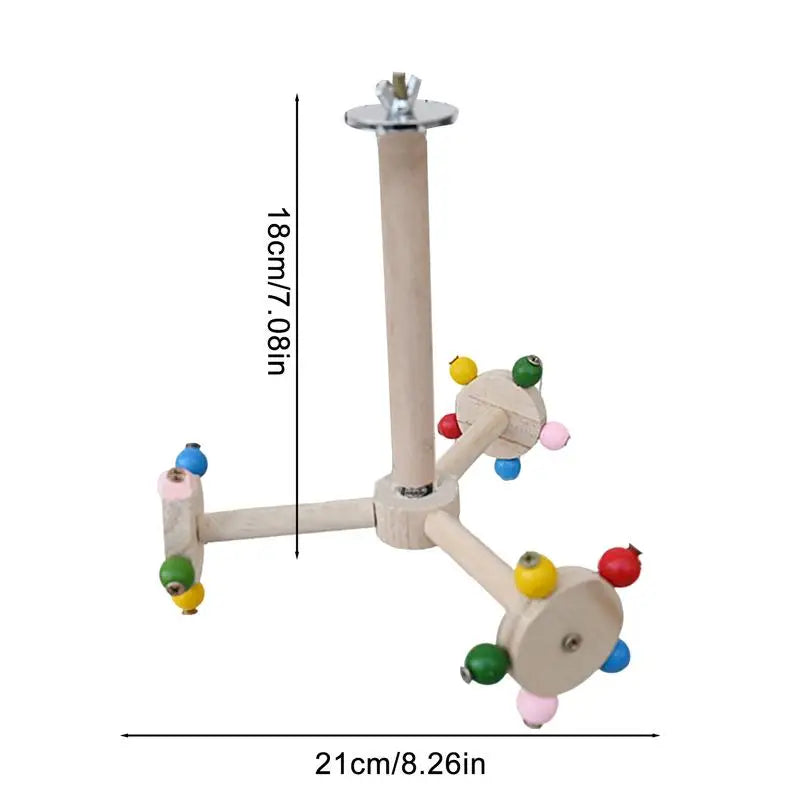 Wood Perch Toy With Rotating Balls Interactive Bird Stand