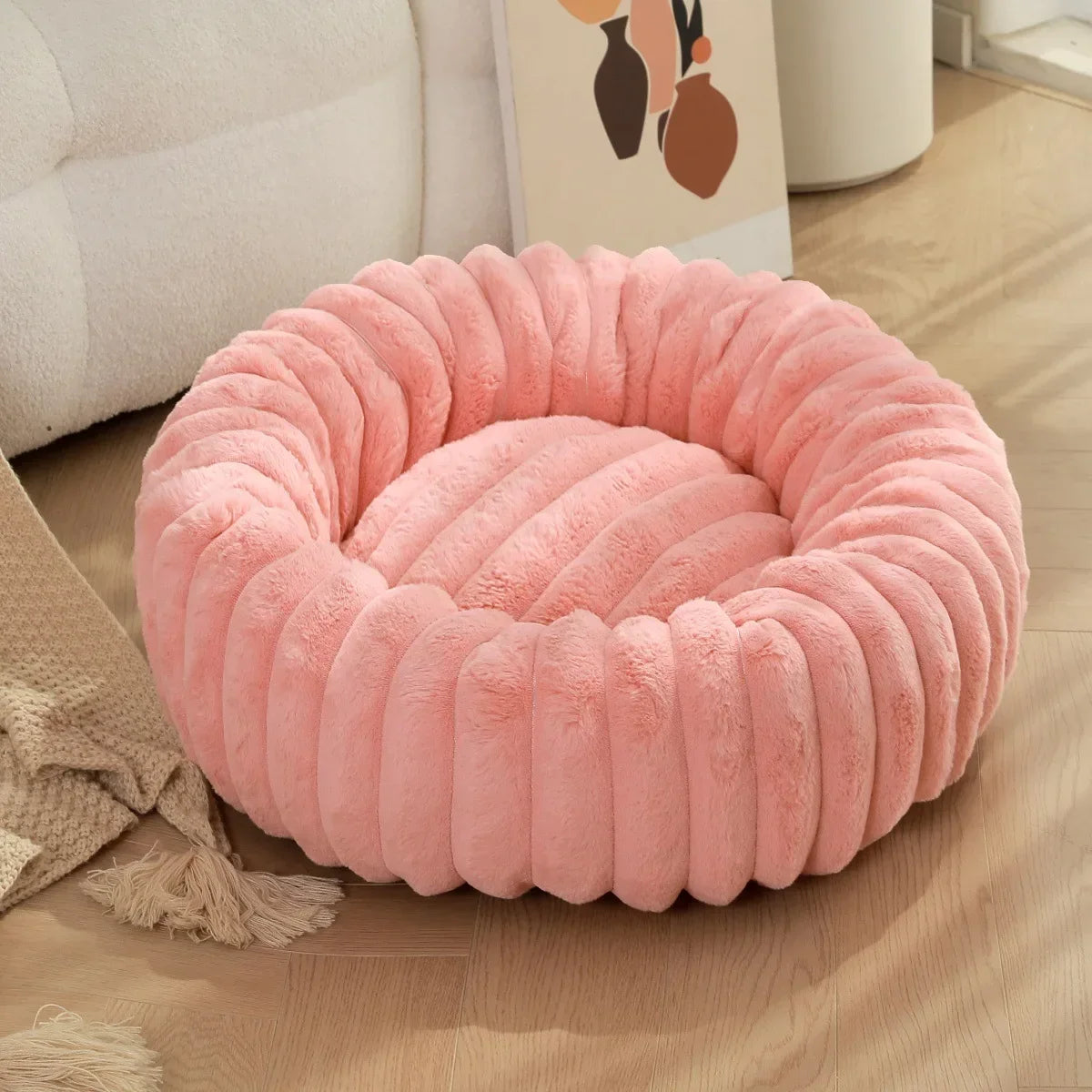 NONECN Round Plush Pet Bed For Dogs And Cats Winter Warm Shelter