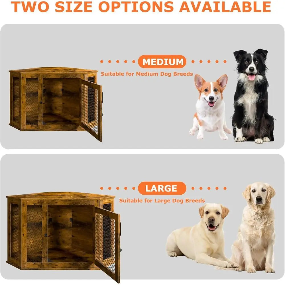 Wooden Dog Crate End Table With Mesh For Indoor Use