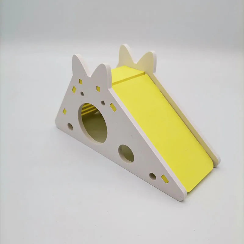 Wooden Hamster Slide Toy With House For Small Pets