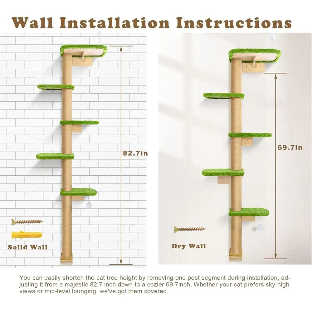Vertical Cat Climbing Tree With Wall Mounted Platforms For Kittens