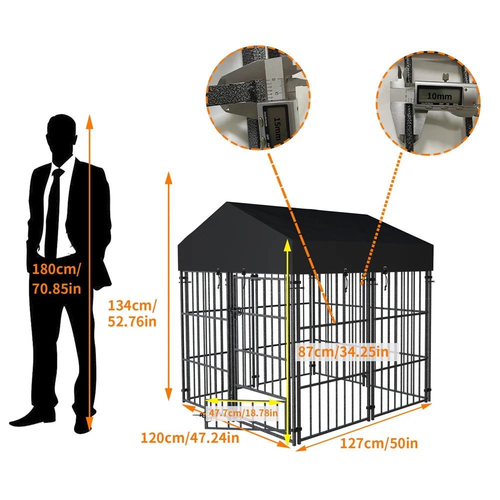 BORWAR Heavy Duty Dog Kennel Welded Metal Playpen With Roof