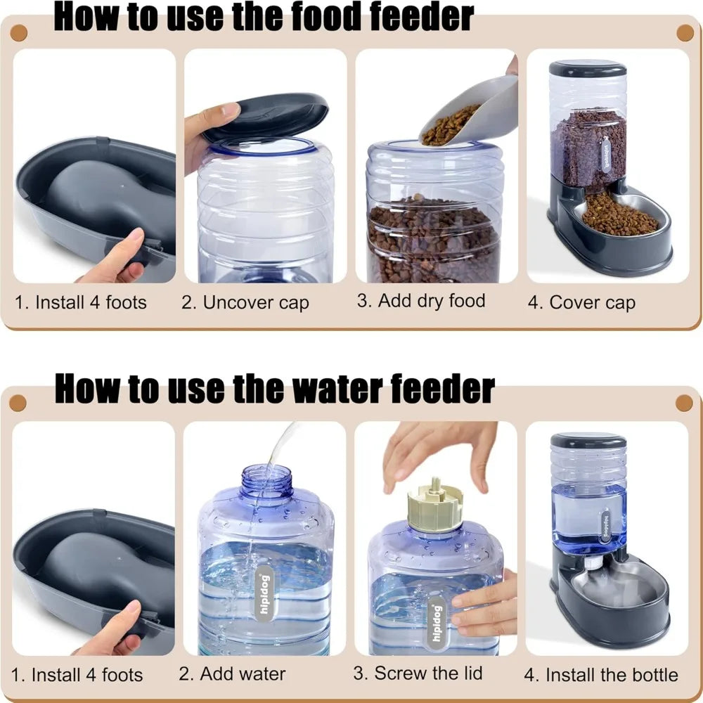 Automatic Pet Feeder And Water Dispenser With Stainless Steel Bowls