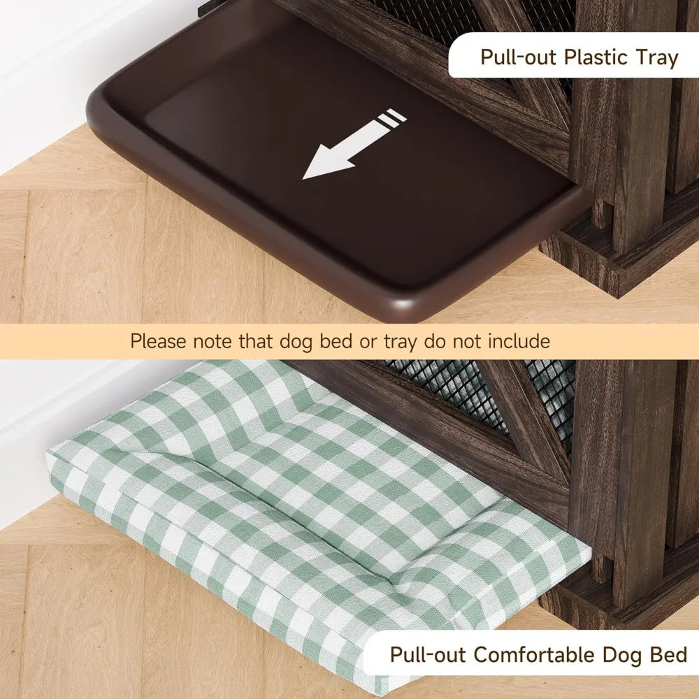 Dog Crate Furniture For Two Dogs With Storage Drawers Divider