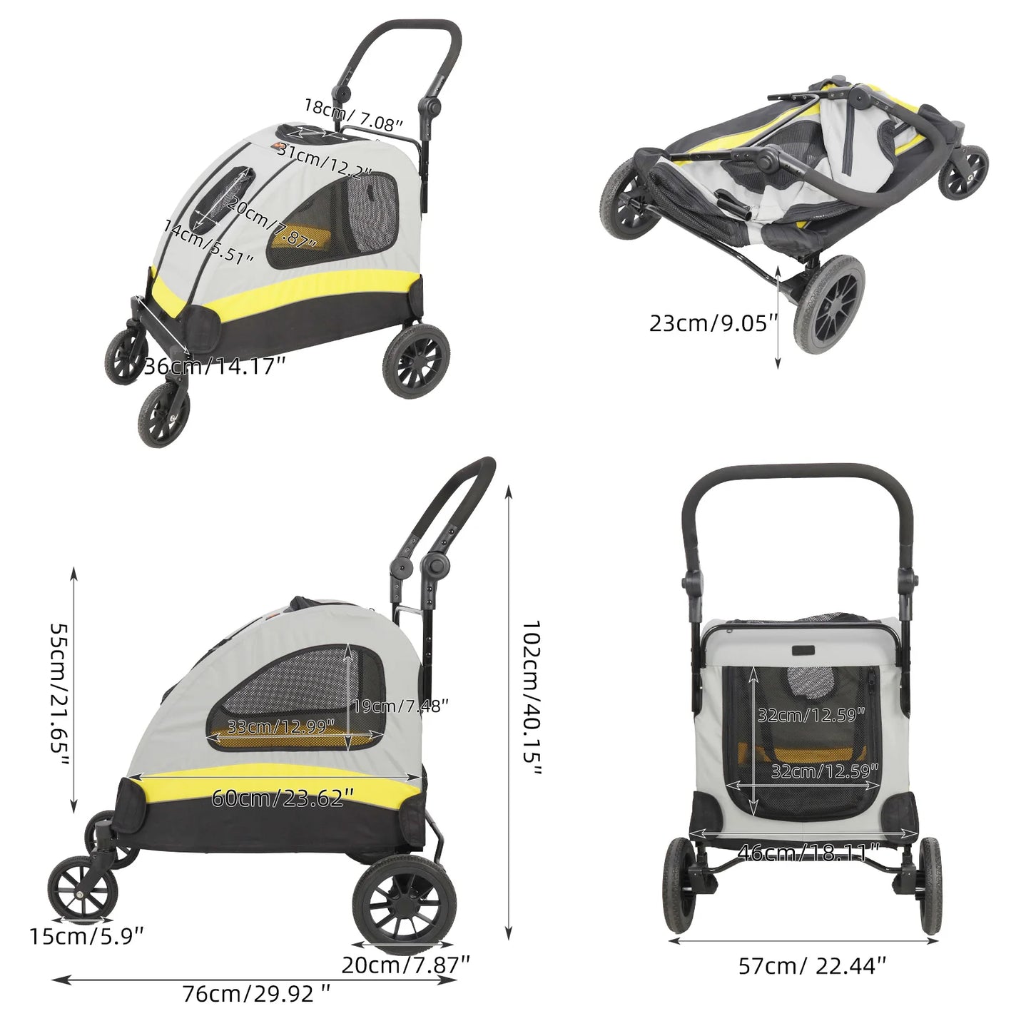 Premium Dog Stroller Pram 4 Wheel Foldable Cart For Pets