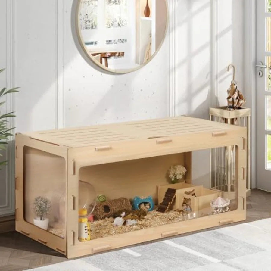 XMSJCN Wooden Hamster Cage Chewproof Bigger World Habitat