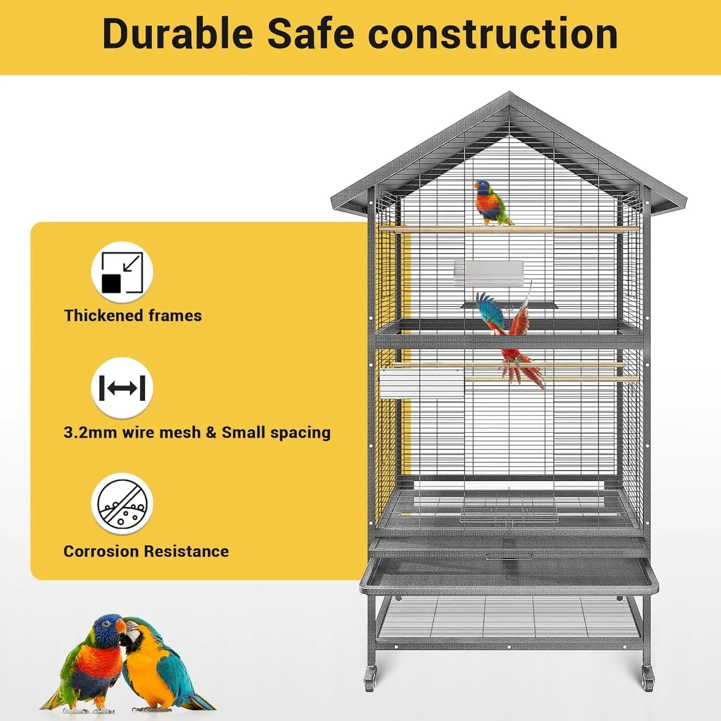HiMISSCN Steel Parrot Breeding Cage for Large Birds With Casters