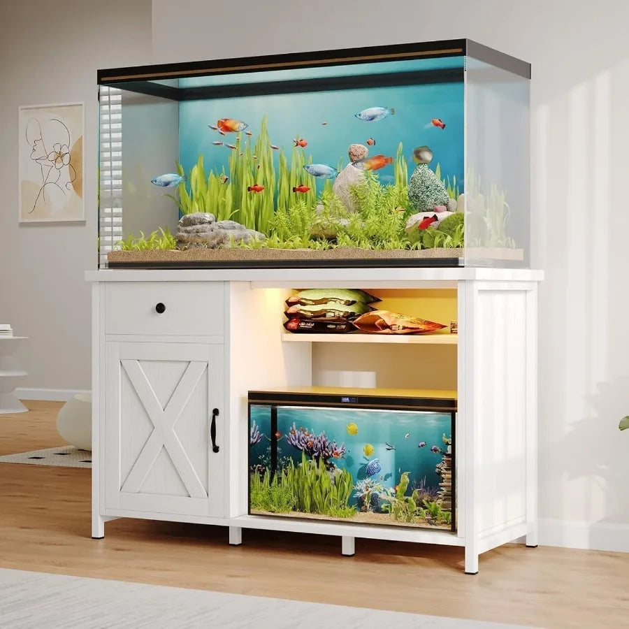 55 Gallon Fish Tank Stand With LED Light Power Outlets
