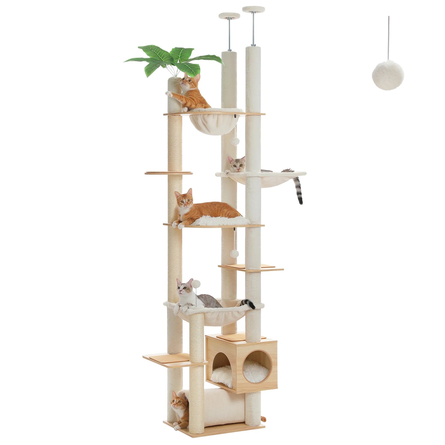 PAWZ Road Adjustable Wooden Cat Tree With Hammock Sisal Posts