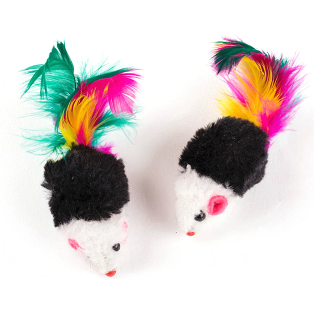 Shunmaii Plush Cat Mouse Toys Rattle Set 10 Feather Mice