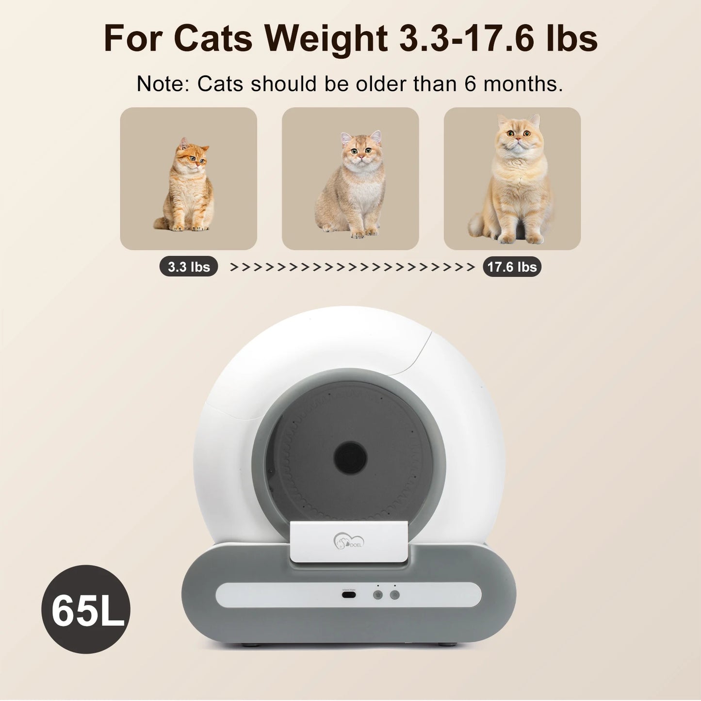 DOEL 65L Self-Cleaning Cat Litter Box 2.4G WiFi App Control
