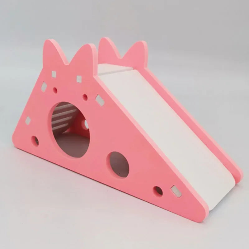 Wooden Hamster Slide Toy With House For Small Pets