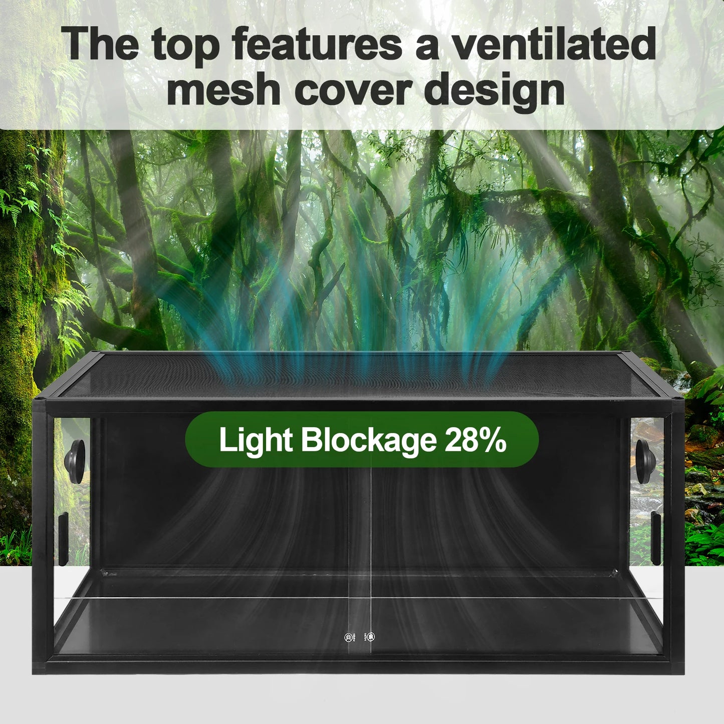 Reptile Tank Terrarium Glass Enclosure With Sliding Door Mesh Top