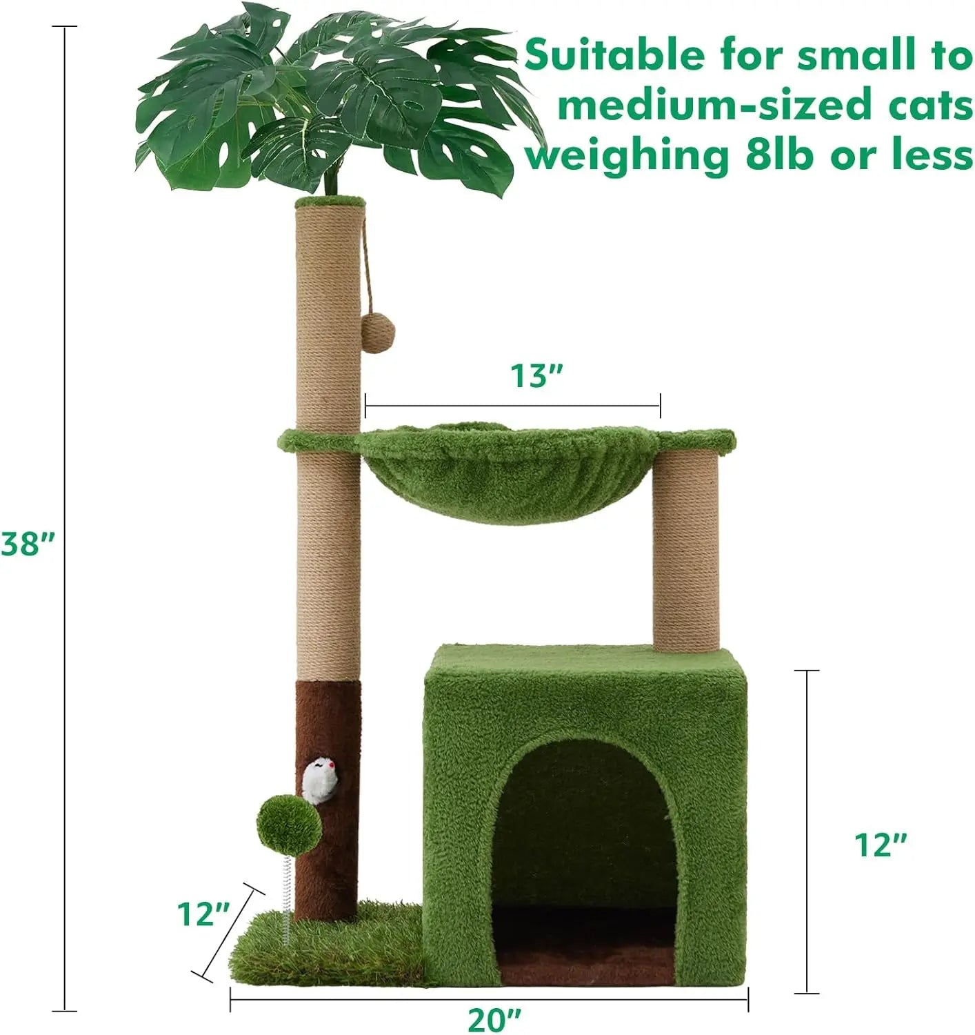 Cat Tree Tower With Sisal Scratching Post And Hammock