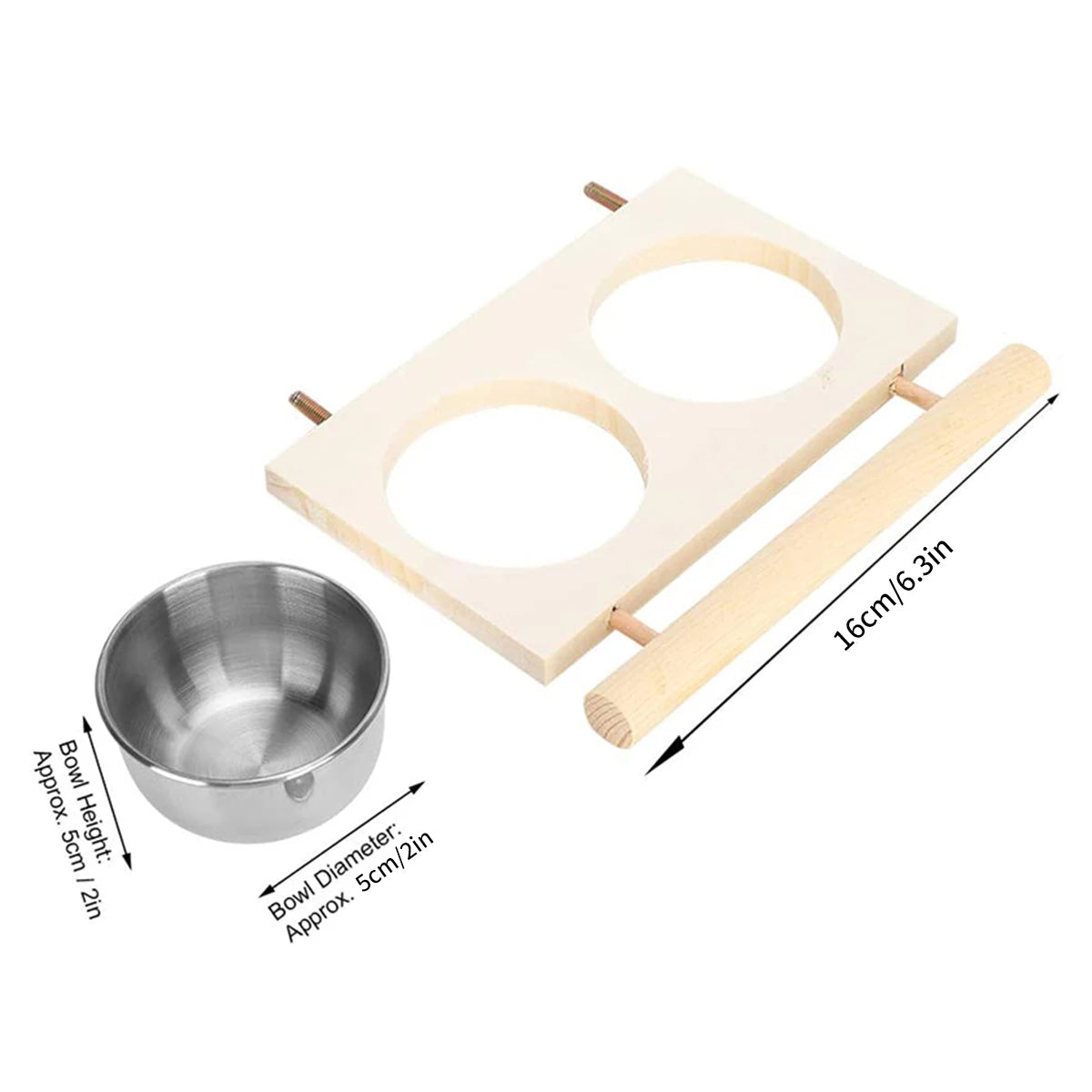 Stainless Steel Bird Feeder With Wooden Stand Double Bowls