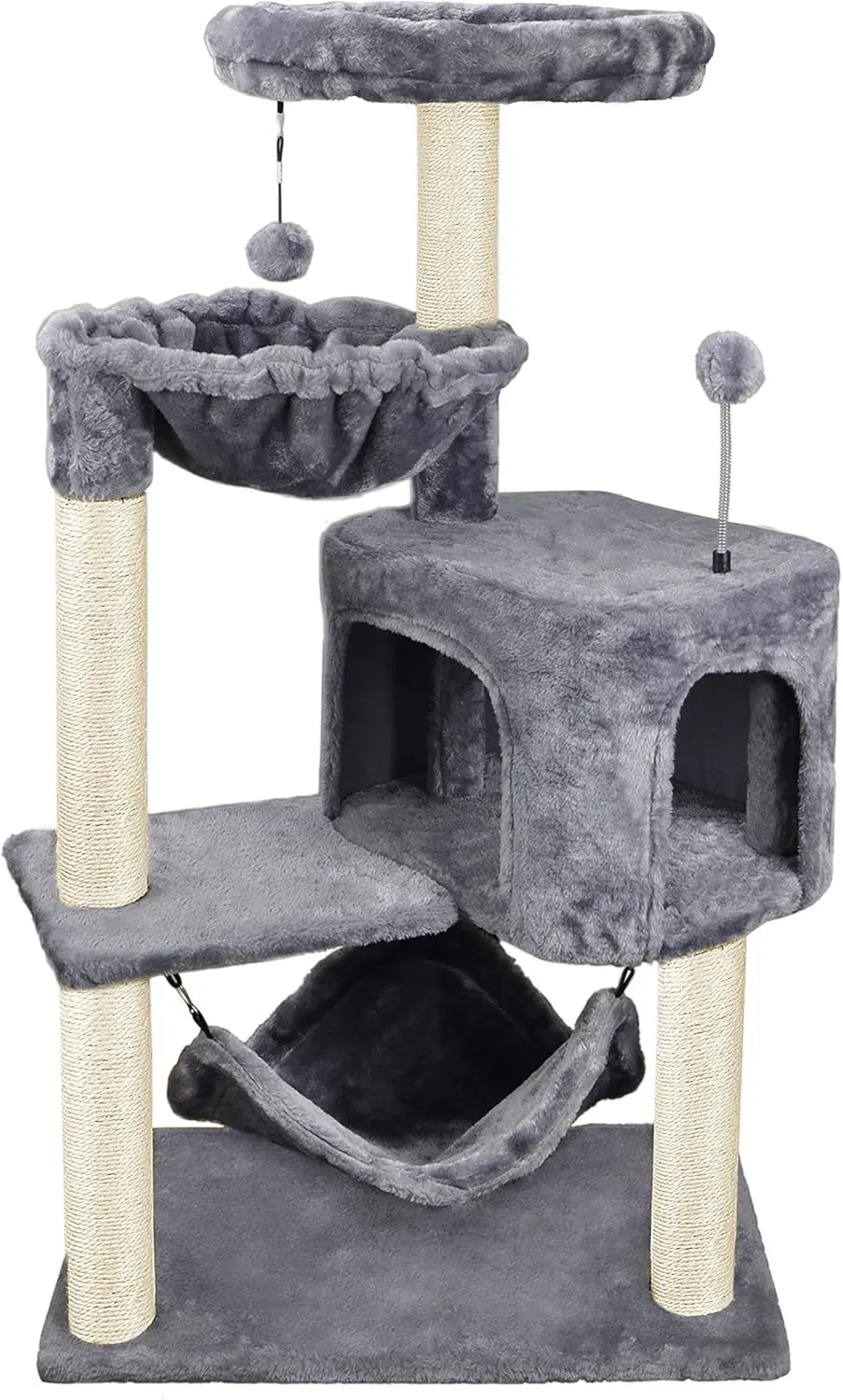 Cat Tree With Condo And Plush Hammock For Indoor Cats