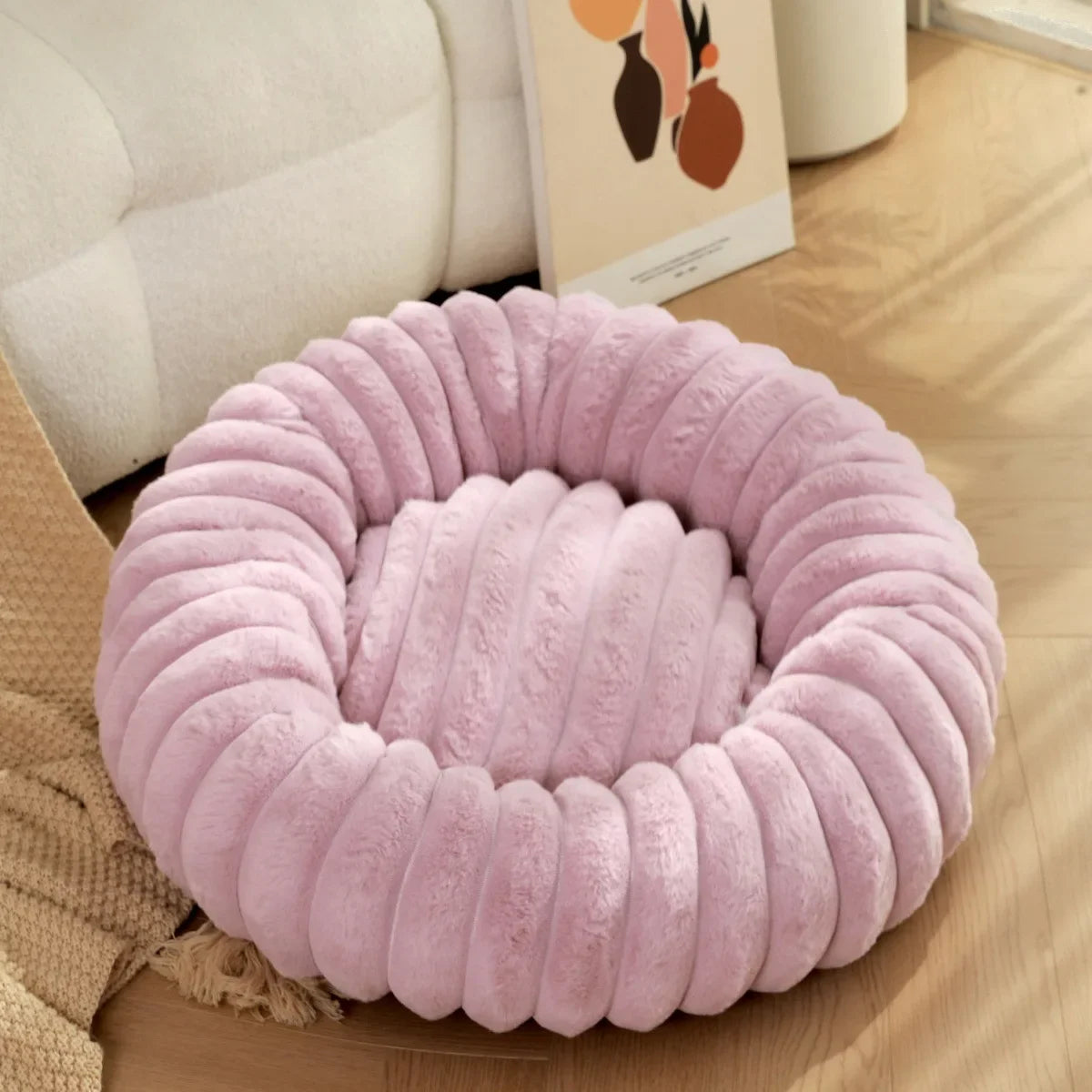 NONECN Round Plush Pet Bed For Dogs And Cats Winter Warm Shelter