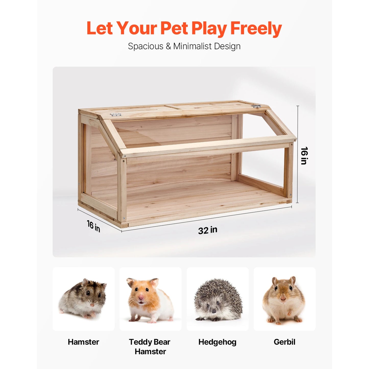SucceBuy Wooden Hamster Habitat Cage With 270 Degree Viewing