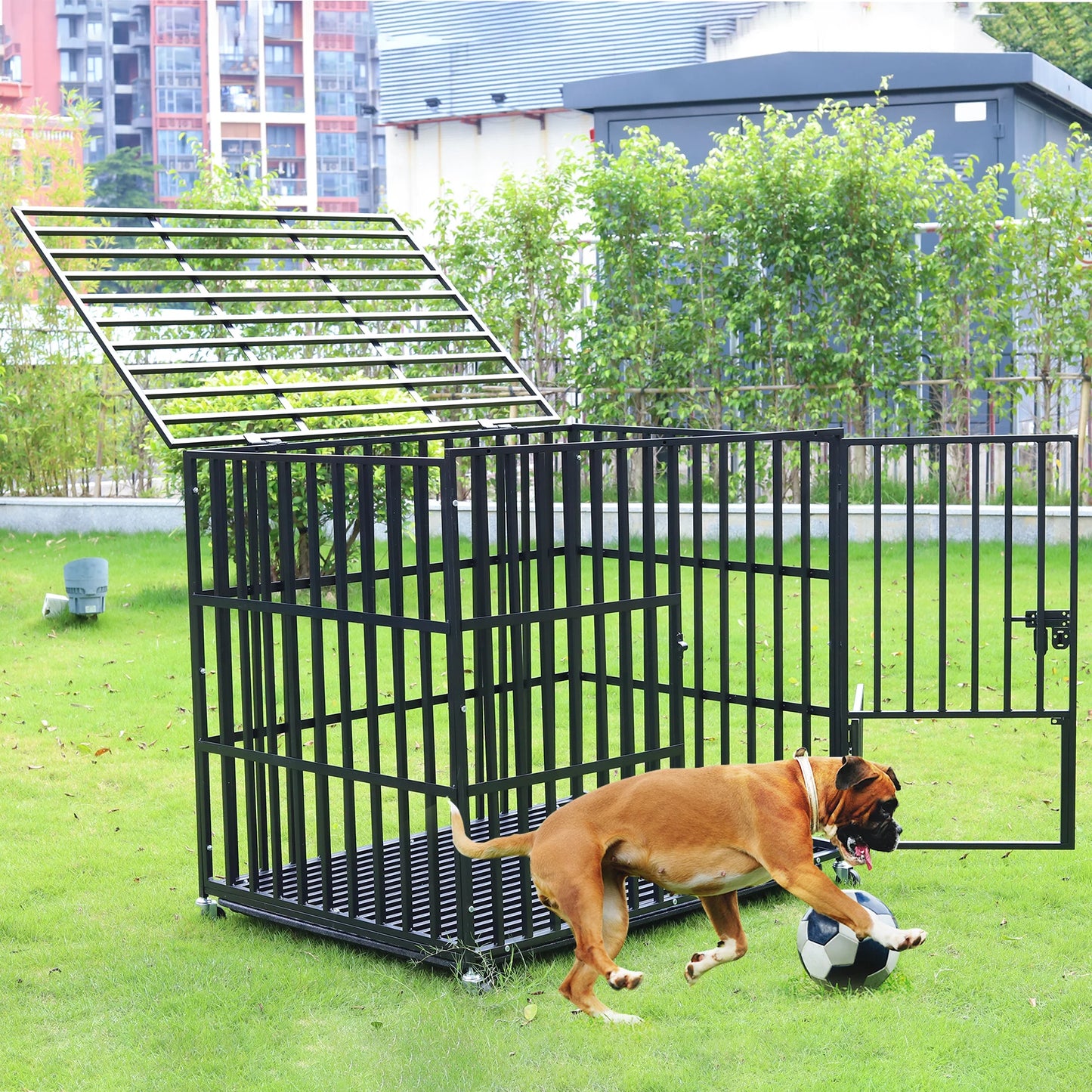 BINGOPAW Heavy Duty Dog Crate With Lockable Wheels Removable Tray