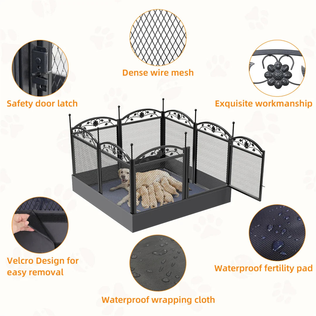 BINGOPAW Heavy Duty Dog Playpen With Waterproof Whelping Pad