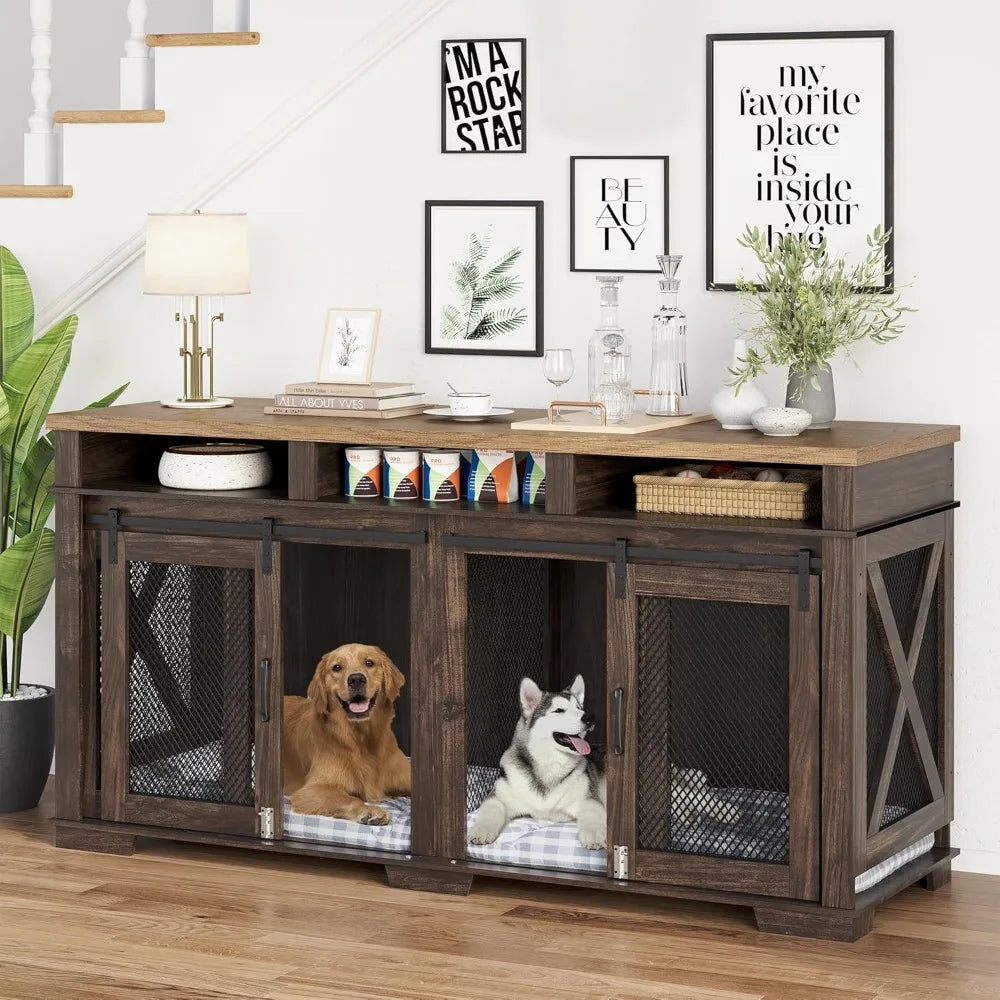 Dog Crate Furniture For Two Dogs With Storage Drawers Divider