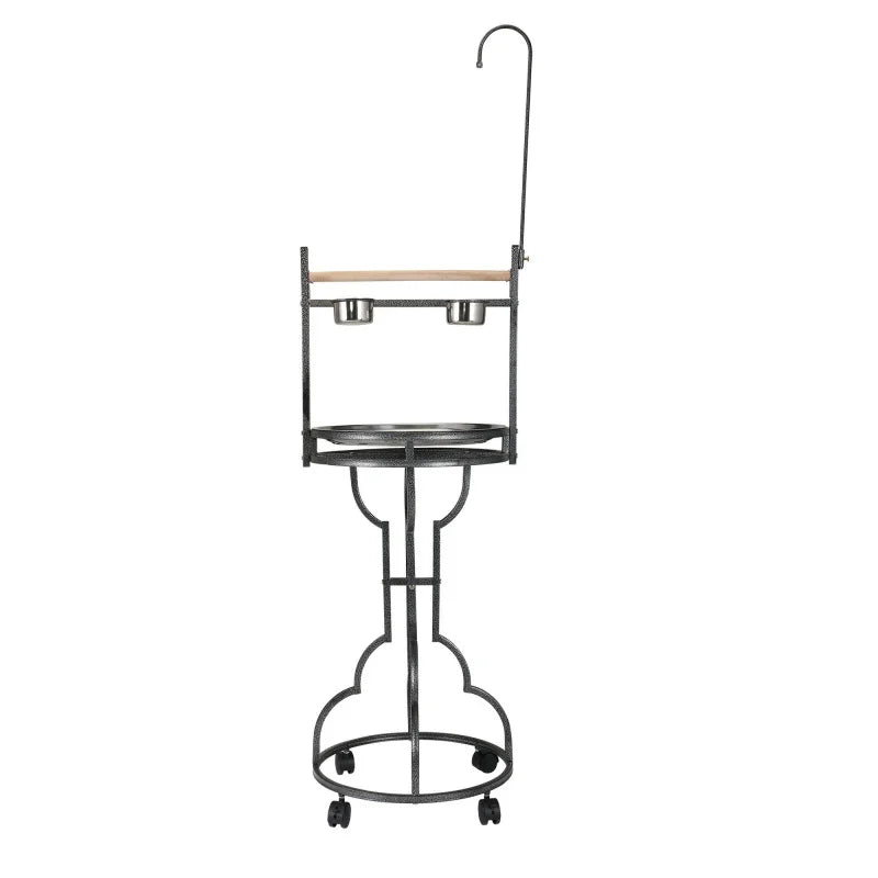 Parrot Playstand With Solid Wood Perch, Feeding Bowls, Waste Tray, Toy Hook