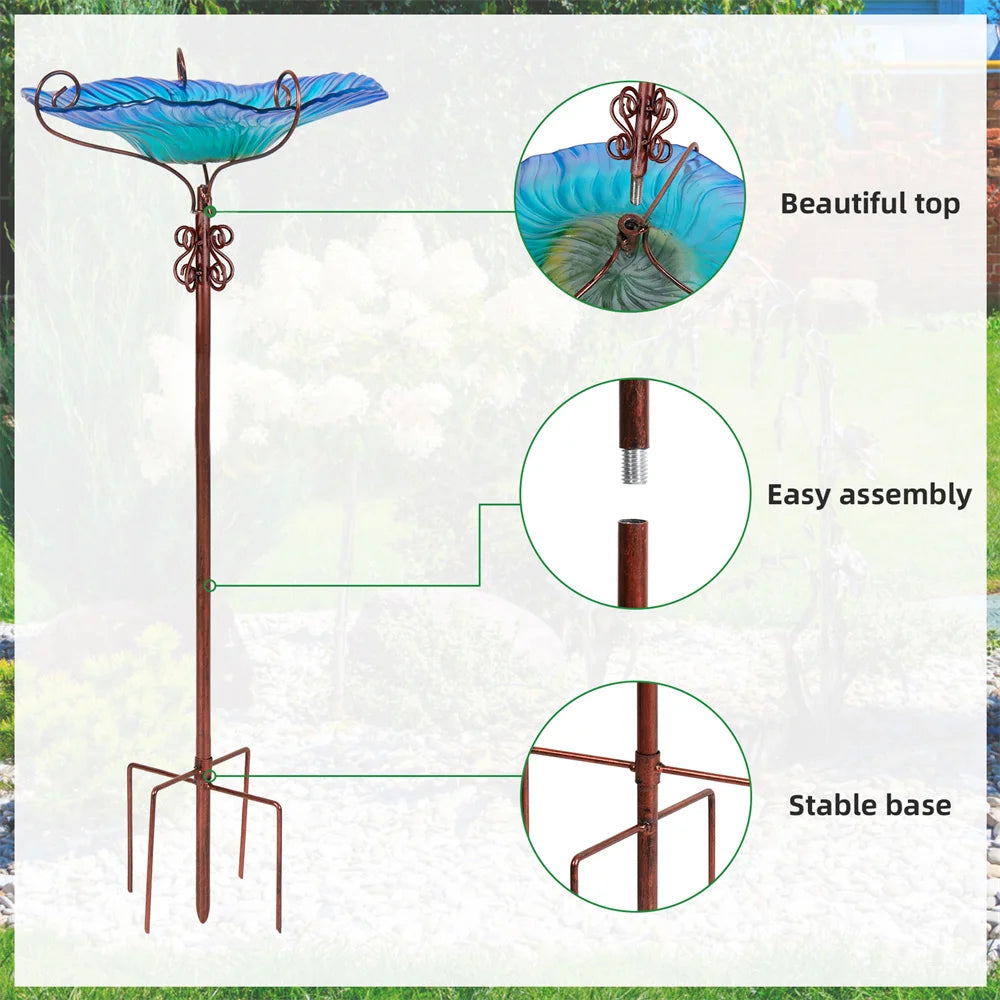 Outdoor Glass Bird Bath Feeding Bowl For Garden And Balcony