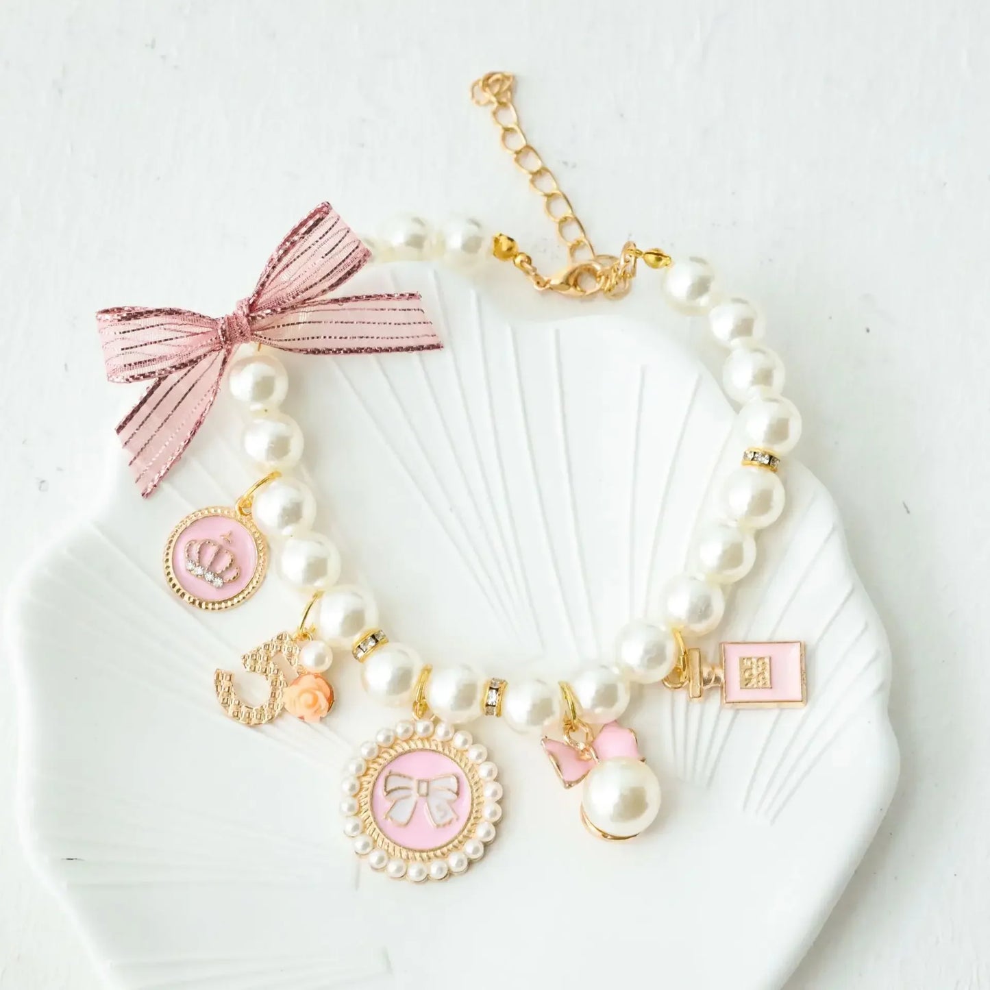 Pet Bow Pearl Collar Jewelry With Rhinestone For Cats And Dogs