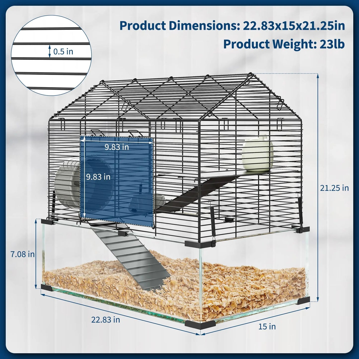 Studyset Hamster Cage With Deep Tempered Glass Bottom 3 Tiers