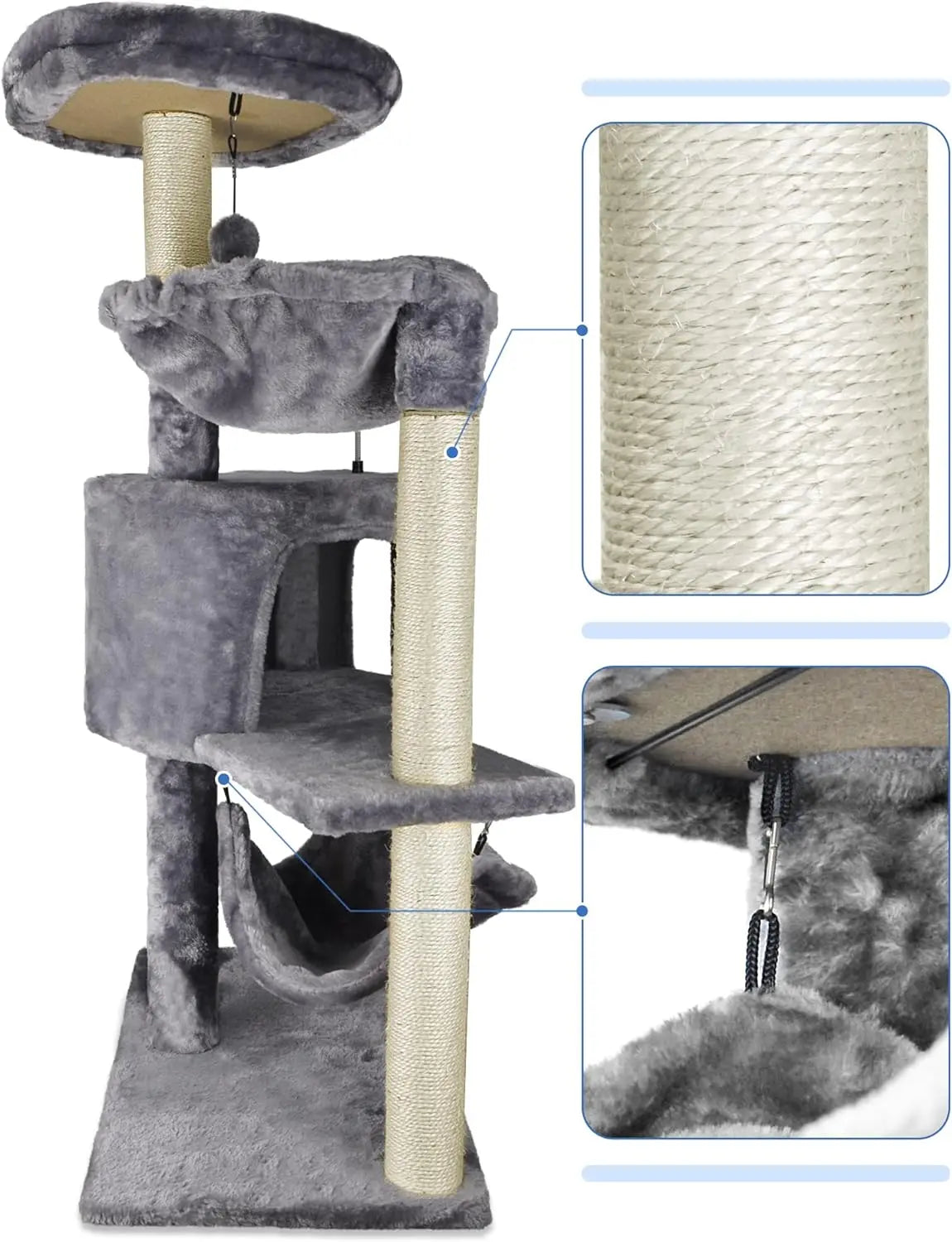 Cat Tree With Condo And Plush Hammock For Indoor Cats