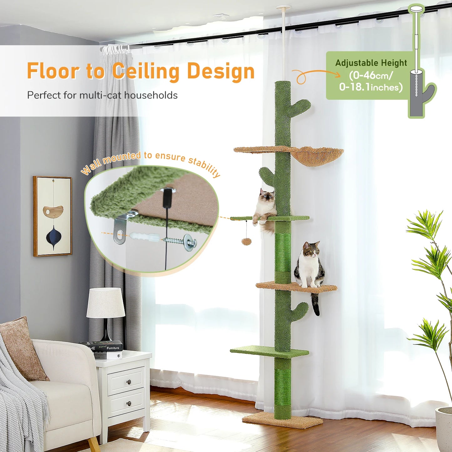 PAWZ Road Cat Tree 5 Tier Floor To Ceiling Hammock