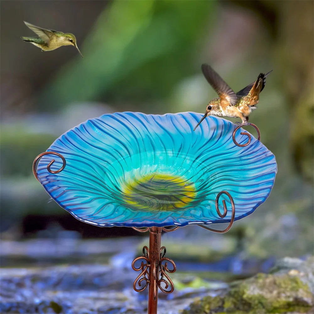 Outdoor Glass Bird Bath Feeding Bowl For Garden And Balcony