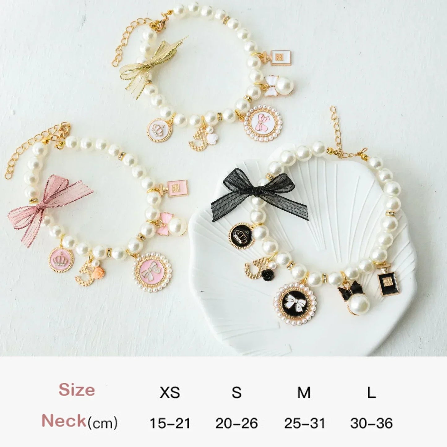 Pet Bow Pearl Collar Cat Jewelry Pendant Rhinestone Dog Necklace