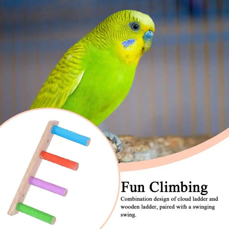 Wooden Parrot Ladder Swing Toy For Birds Heavy Duty Climber
