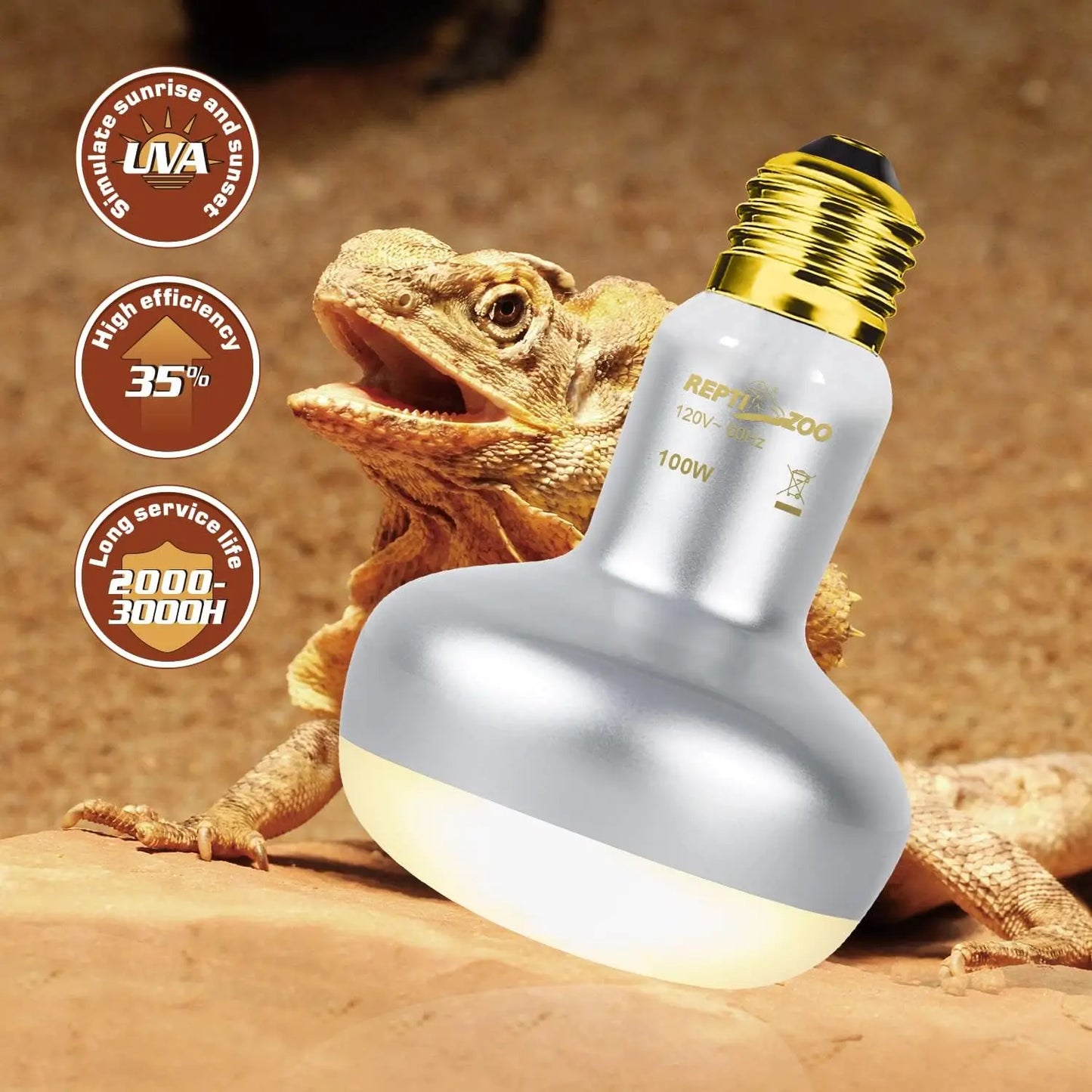 Dual Reptile Heat Lamp Fixture With 100W UVA Daylight Bulb