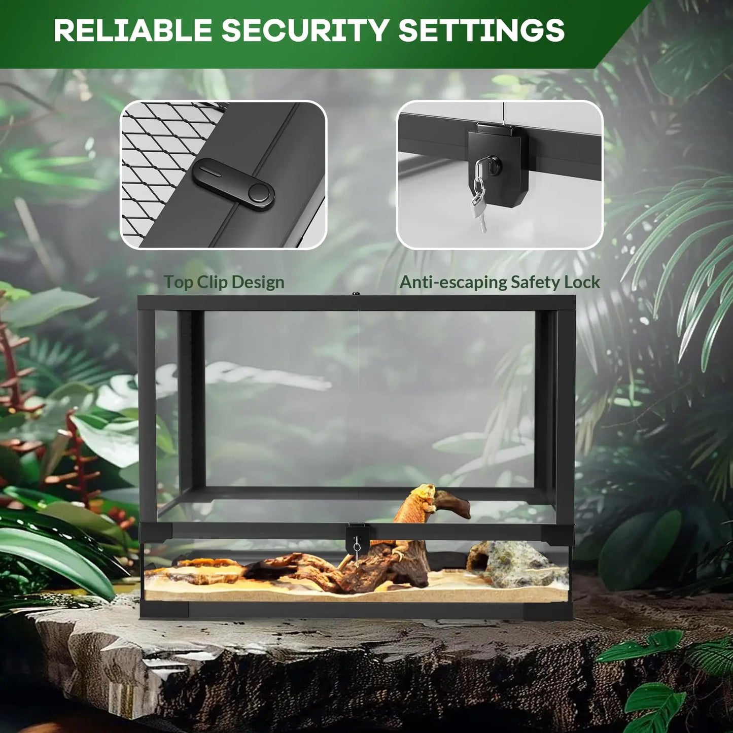 HiMISS Tempered Glass Reptile Terrarium Top With Screen Ventilation