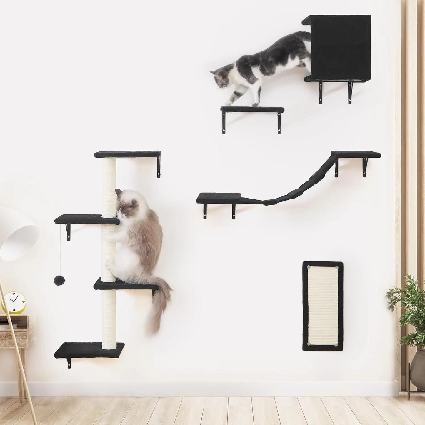 Wall Mounted Cat Shelves 5 Piece Wooden Climber Set