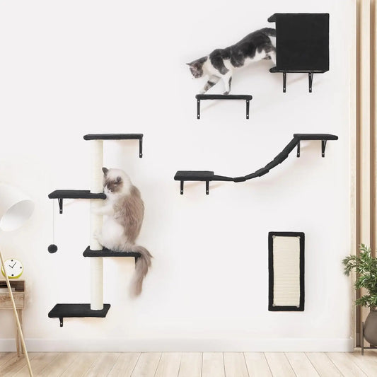 Wall Mounted Cat Shelves 5 Piece Wooden Climber Set