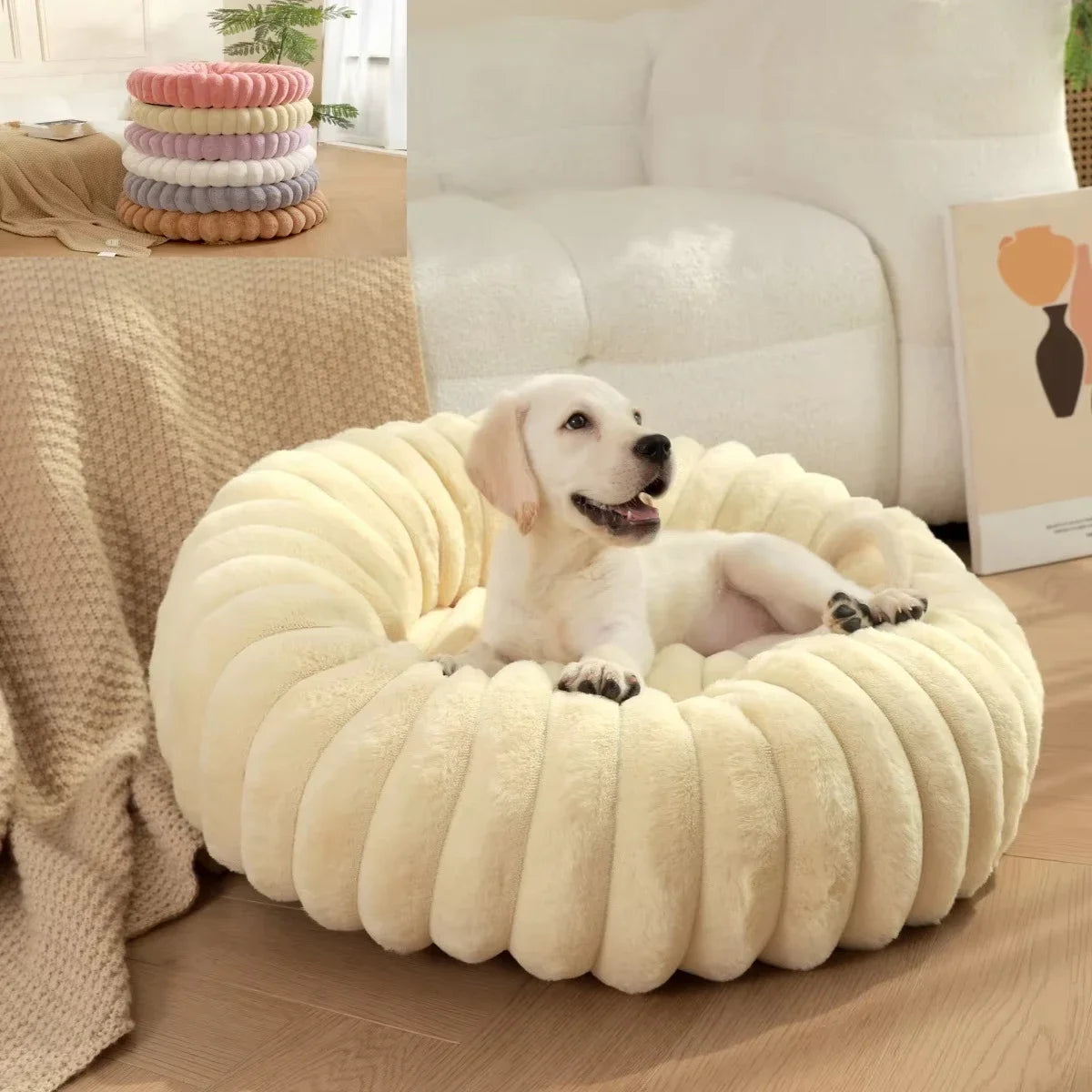 NONECN Round Plush Pet Bed For Dogs And Cats Winter Warm Shelter