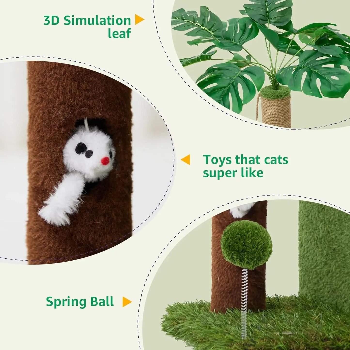 Cat Tree Tower With Sisal Scratching Post And Hammock