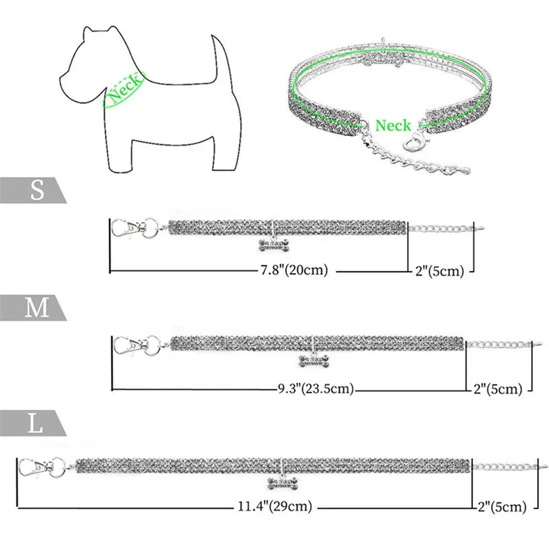 NONECN Bling Rhinestone Dog Collar For Small To Medium Dogs