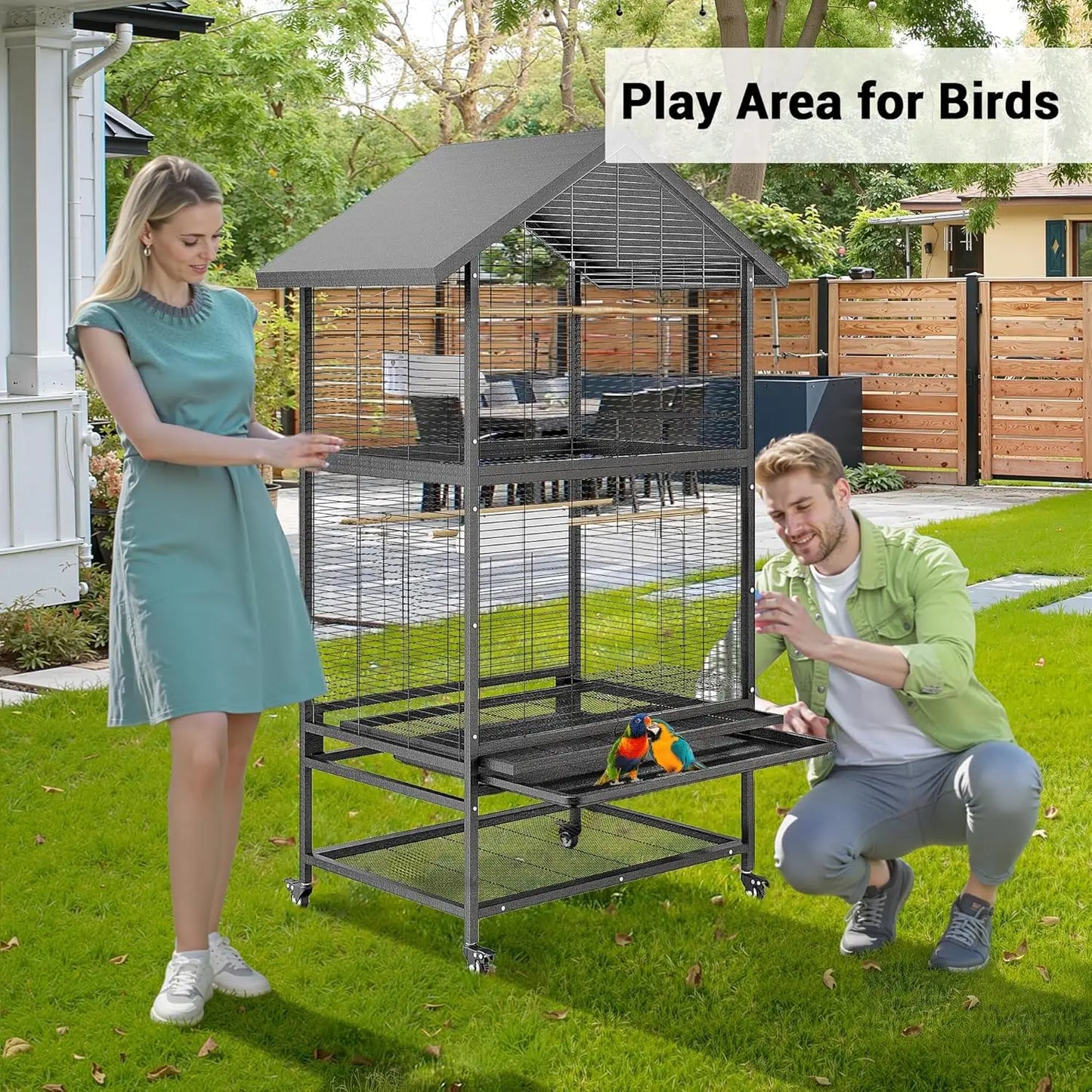 HiMISSCN Steel Parrot Breeding Cage for Large Birds With Casters