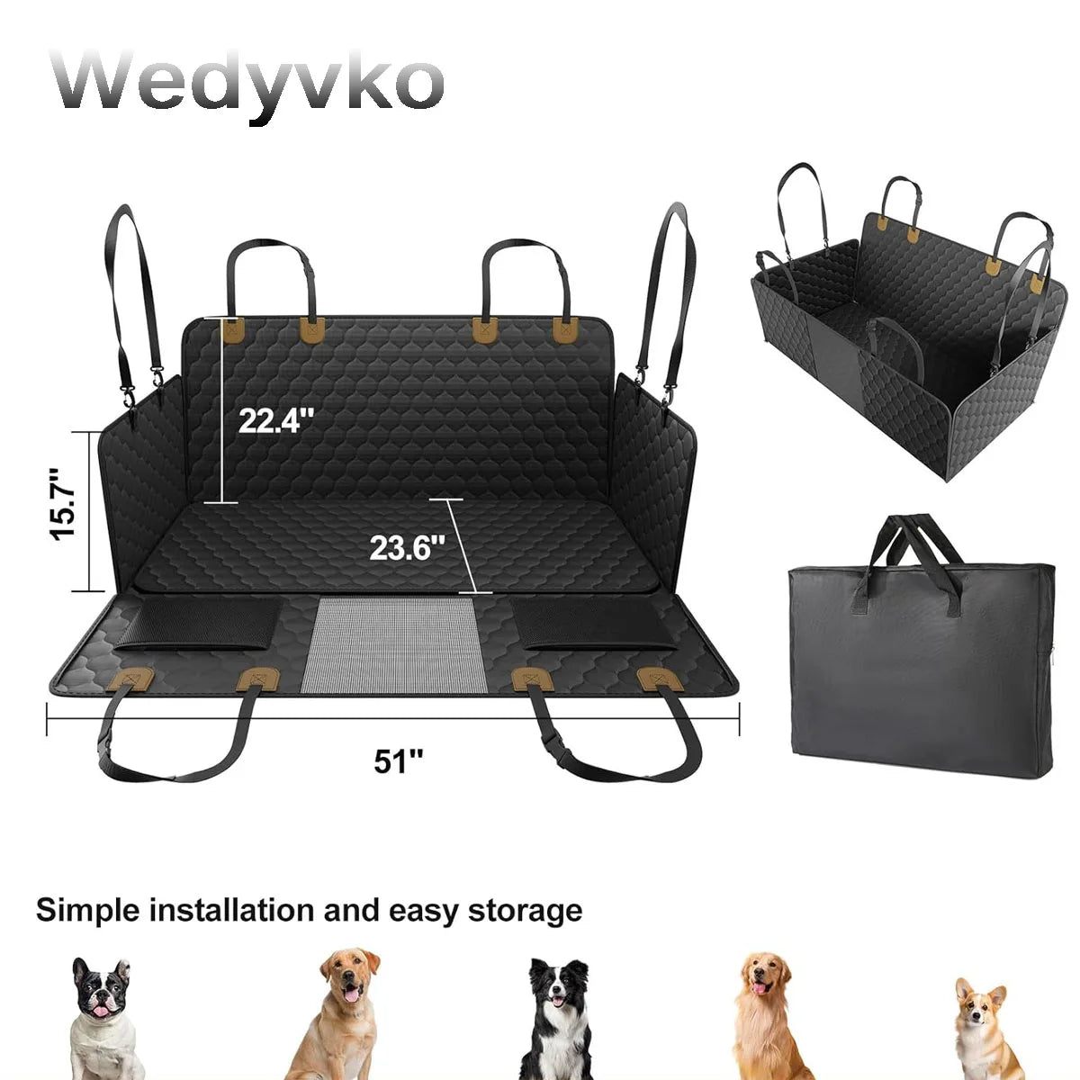 Wedyvko Back Seat Extender Hammock for Dogs Car Seat Cover