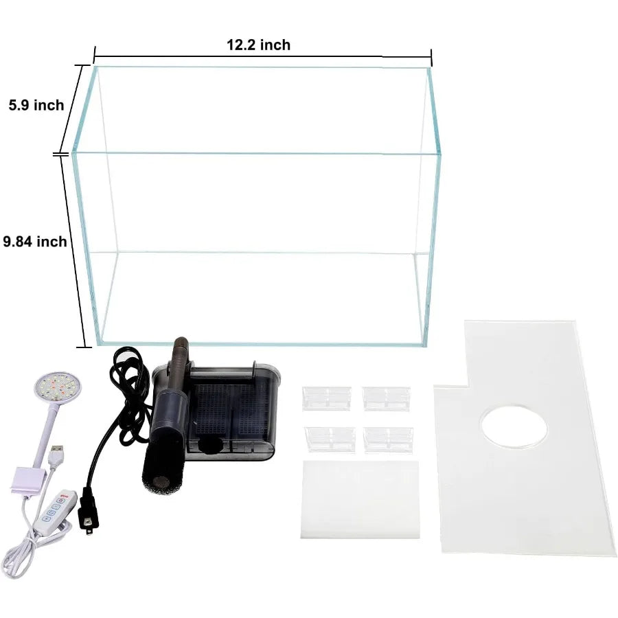 Glass Fish Tank Starter Kit With Built In LED Light