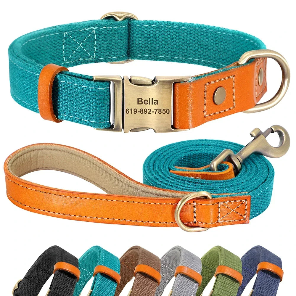 Pet Artist Nylon Custom Dog Collar Leash Set With Nameplate