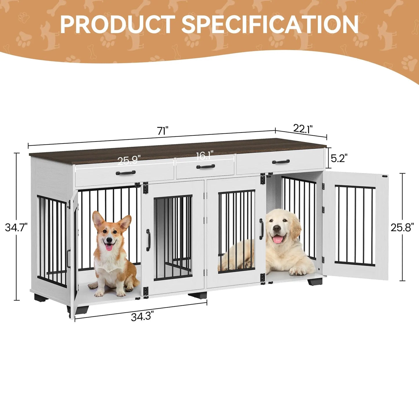 HiMISS Heavy Duty Double Dog Crate Furniture With Divider