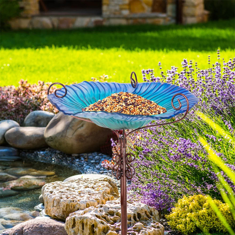 Outdoor Glass Bird Bath Feeding Bowl For Garden And Balcony