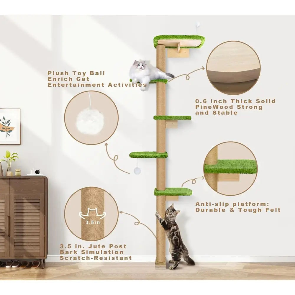 Vertical Cat Climbing Tree With Wall Mounted Platforms For Kittens