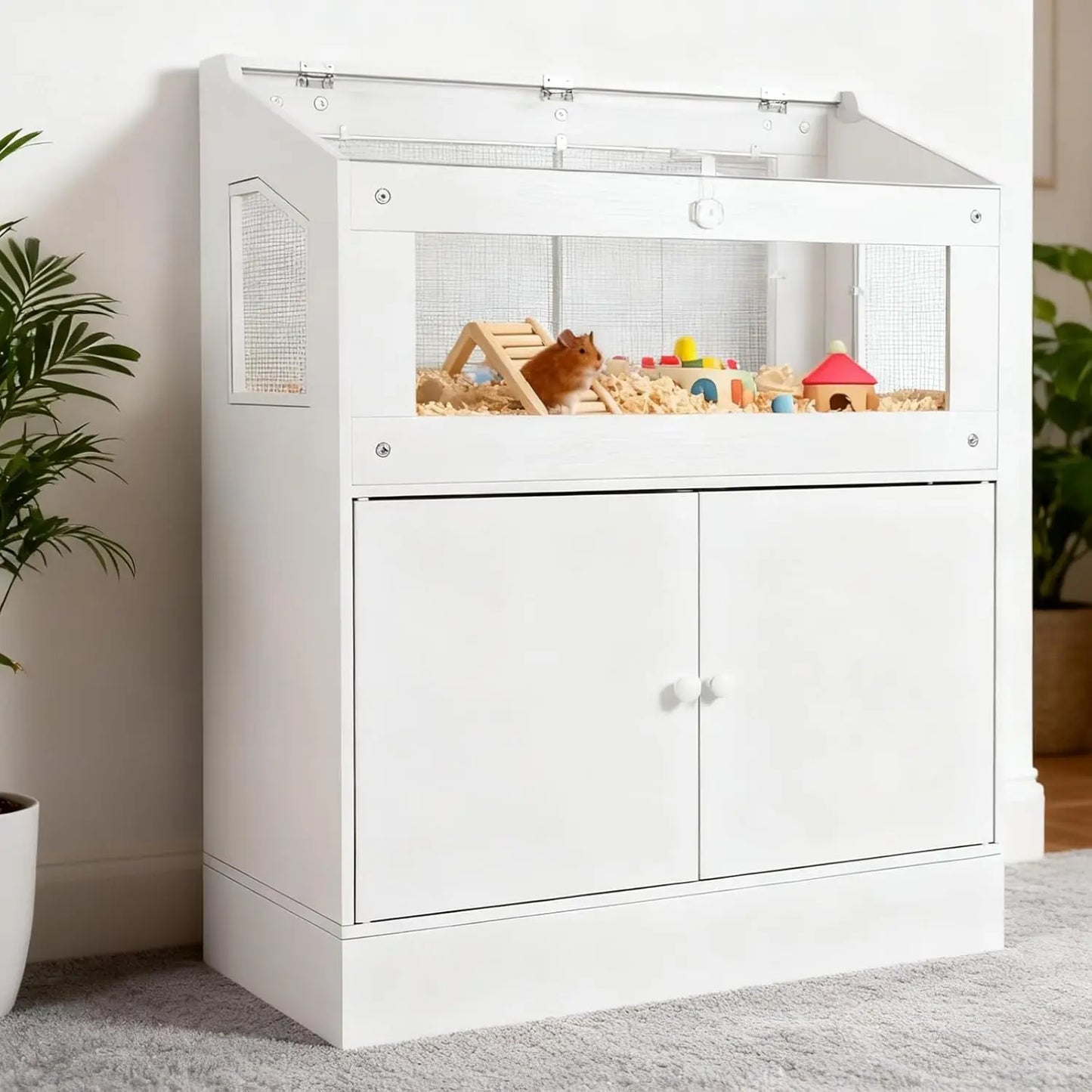 HiMISSCN Hamster Cage with Storage Cabinet and Easy View Panels
