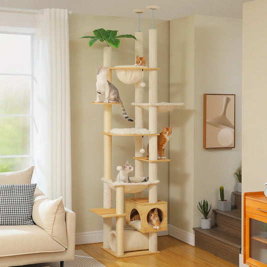 PAWZ Road Adjustable Wooden Cat Tree With Hammock Sisal Posts